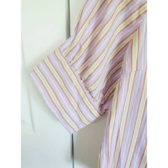 Anthropologie Maeve L Striped Blouse‎ Boho Beach Lavender Yellow SS  Cotton Blnd - Picture 3 of 7